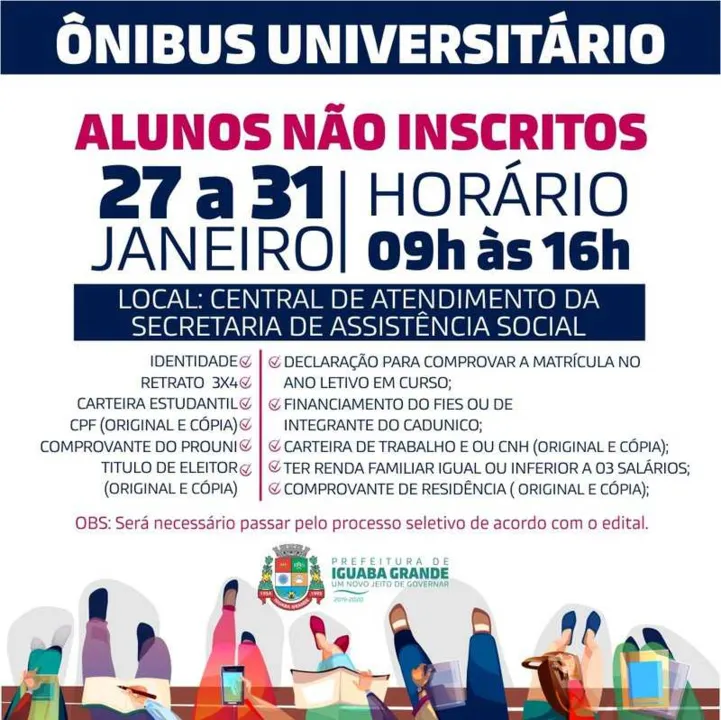 Segue a lista dos documentos necessários para os estudantes que ainda não estão inscritos no programa