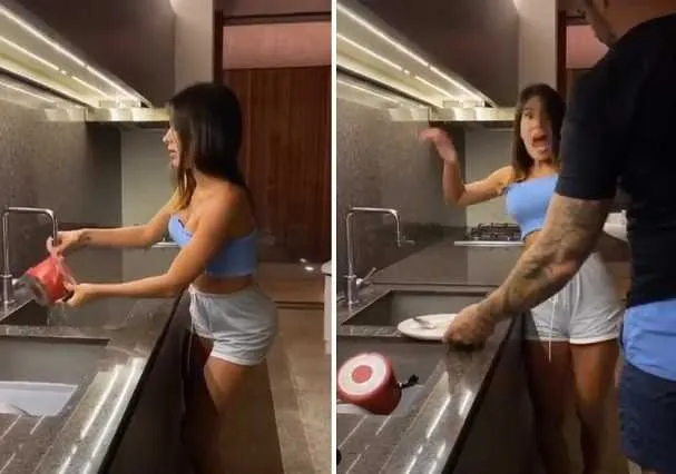 Adriana Santana publicou vídeo lavando a louça e afirmou que apenas as mulheres sabem o que é isso
