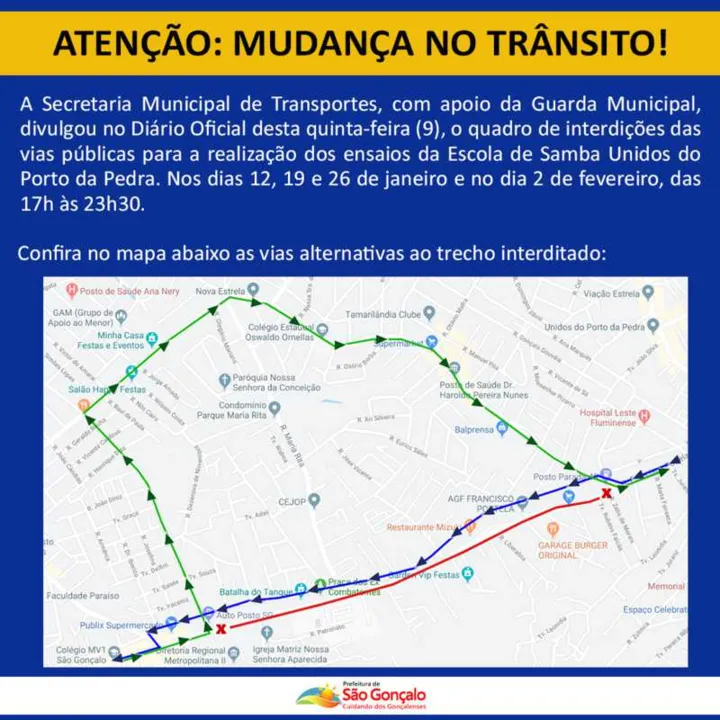 Imagem ilustrativa da imagem Prefeitura interdita ruas para ensaio da Unidos do Porto da Pedra