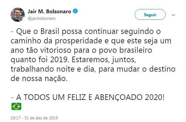 Imagem ilustrativa da imagem Bolsonaro deseja que 2020 seja um ano tão “vitorioso” quanto 2019