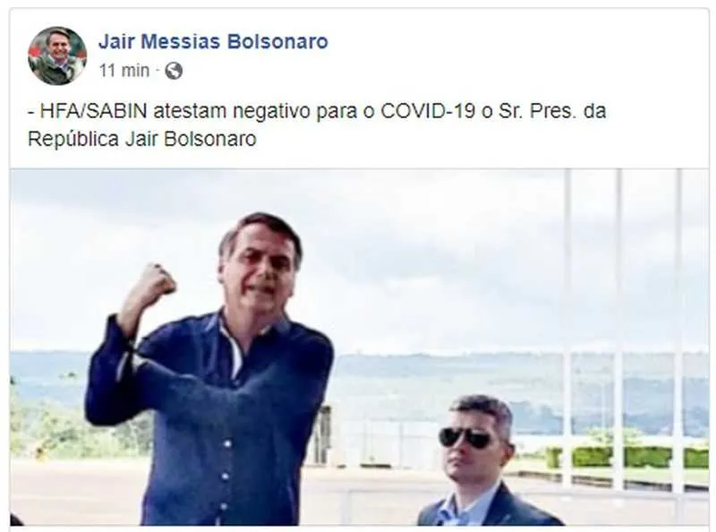 General Augusto Heleno, também informou, através da mesma rede social, que testou negativo para o Covid-19
