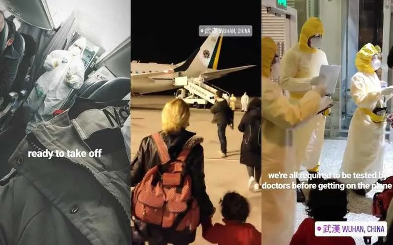 Todos usam máscaras como medida de proteção, enquanto no voo, algumas pessoas usam roupas especiais.