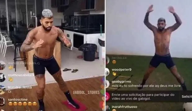 O jogador Gabigol está na sua casa de praia, no Guarujá, litoral paulista, e filmou seus treinos 