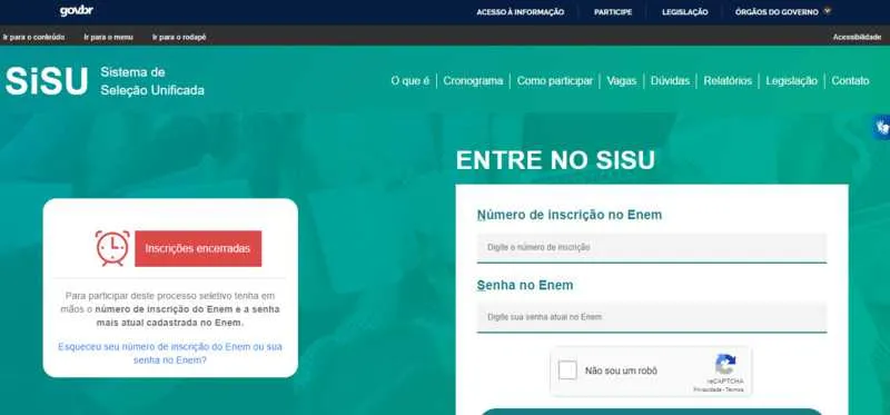 Mesmo ainda dentro do prazo, o site mostrava que as inscrições já haviam sido encerradas