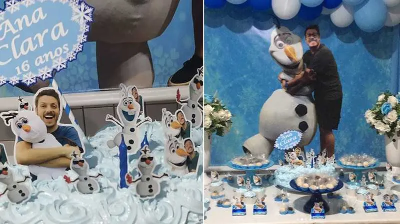 Nas fotos utilizadas no aniversário, Porchat aparece abraçado com Olaf, personagem que o humorista dubla no filme Frozen