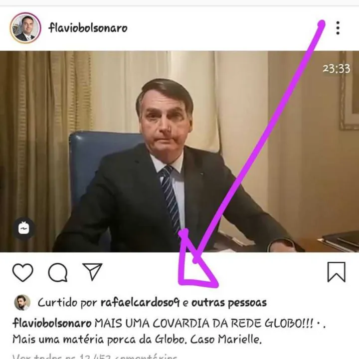 Publicação compartilhada pelo filho Flávio Bolsonaro  foi curtida pelo ator Rafael Cardoso