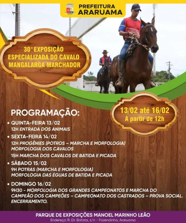 O evento acontecerá no Parque de Exposição Manoel Marinho Leão