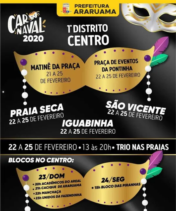A programação se estenderá ao longo dos dias 21 a 25 de fevereiro de 2020