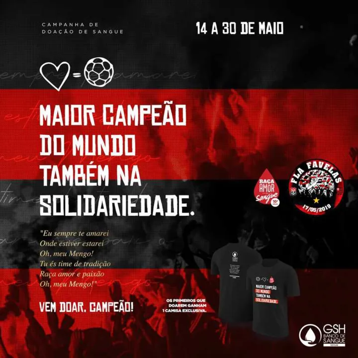 Entre 14 e 30 de maio, o Banco de Sangue Serum realiza a campanha de doação de sangue com torcedores
