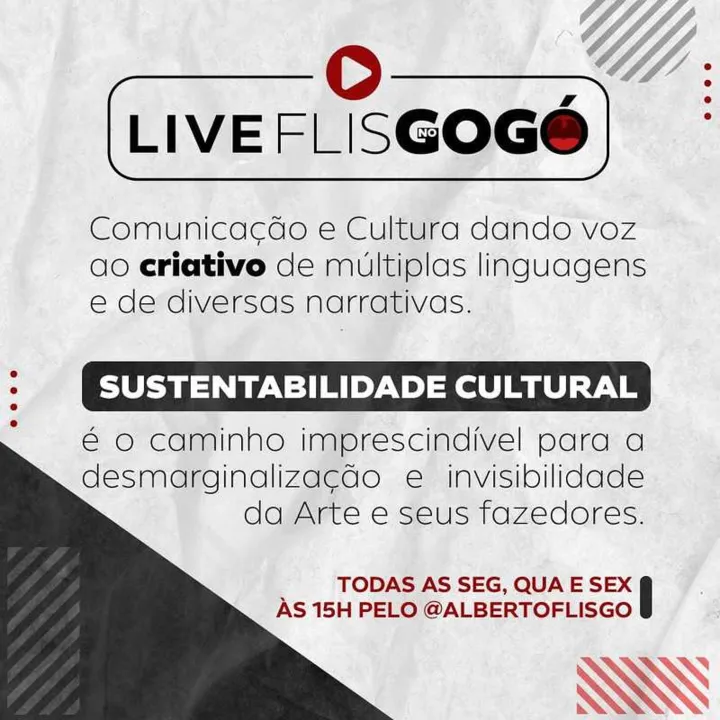 A live será transmitida as 15h, horário alternativo, para nao coincidir com outras lives.