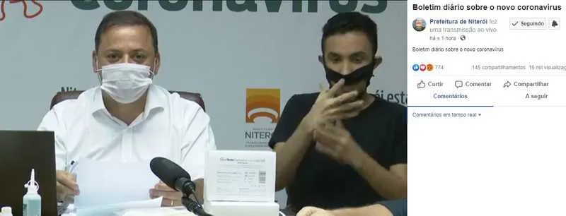 Prefeito Rodrigo Neves (PDT) atualizou a população niteroiense sobre medidas de prevenção contra o novo coronavírus (covid-19) e atualização de dados no boletim diário, em transmissão ao vivo, na página da Prefeitura de Niterói no Facebook