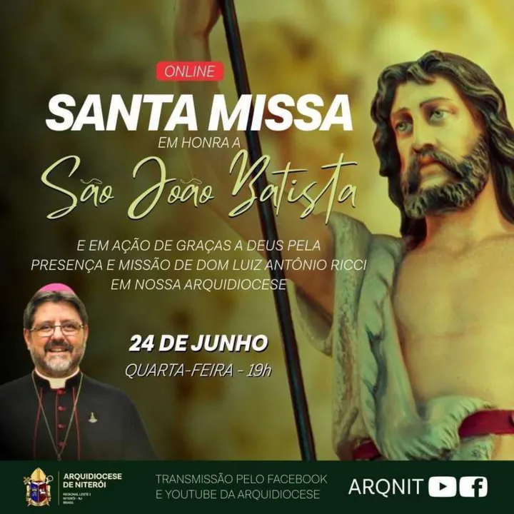 Missa ocorrerá de forma online 