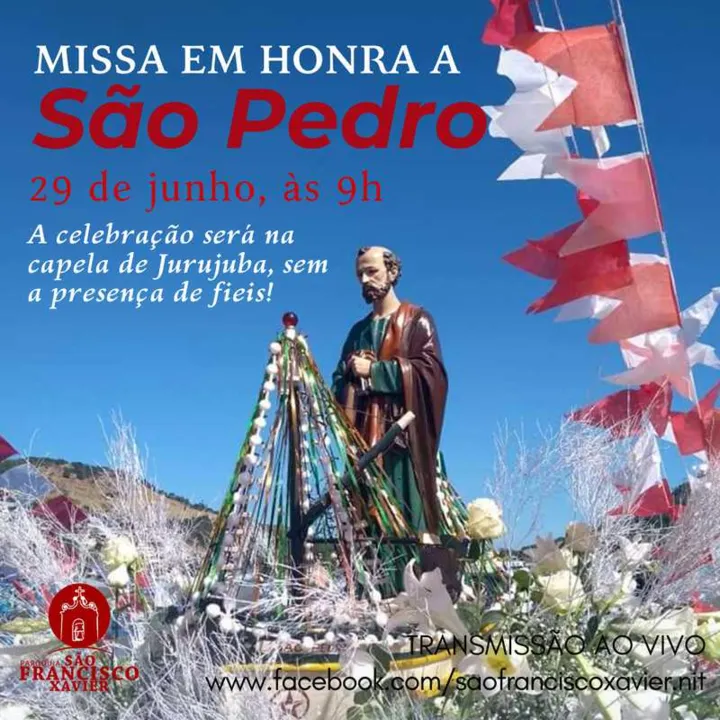 Missa para celebrar o dia de São Pedro ocorre nesta segunda-feira (29)