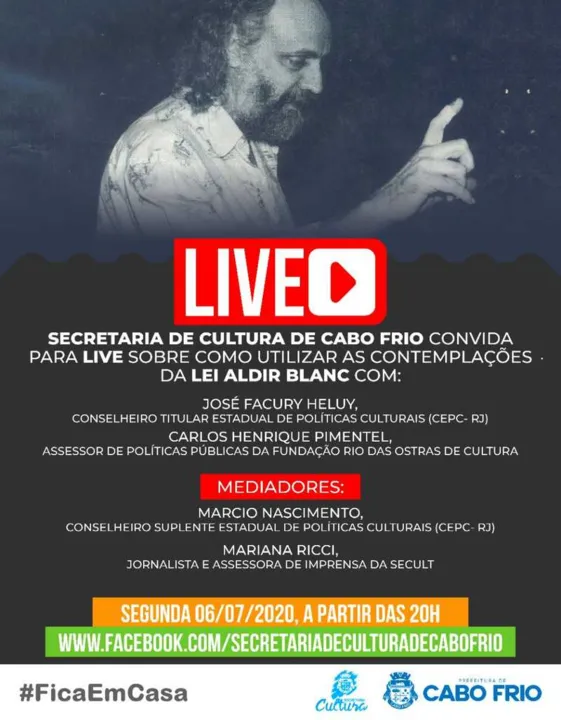 O encontro virtual acontecerá às 20h no perfil da Secult no Facebook