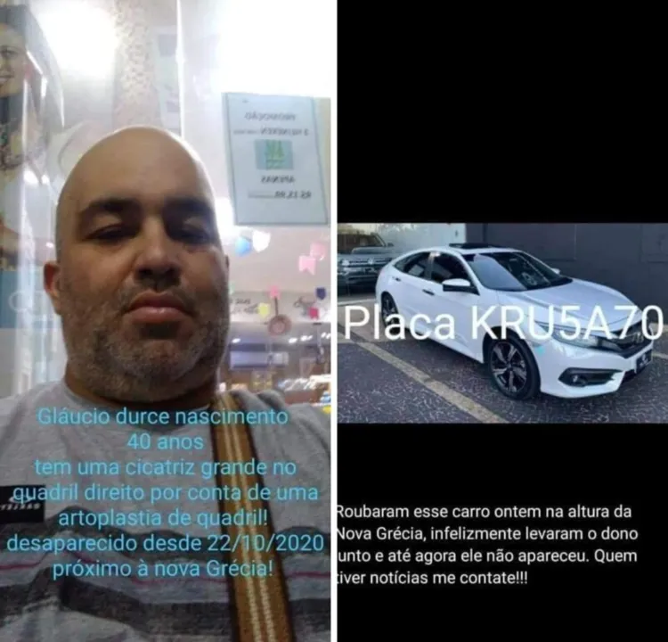 Glaucio Durce Nascimento está há uma semana desaparecido