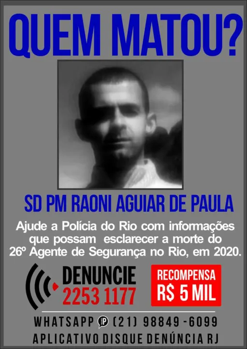 Polícia Militar do Rio de Janeiro Raoni Aguiar de Paula, de 33 anos