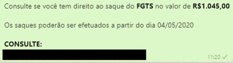 Imagem ilustrativa da imagem Golpe com saque emergencial do FGTS viraliza e atinge mais de 100 mil no Whatsapp