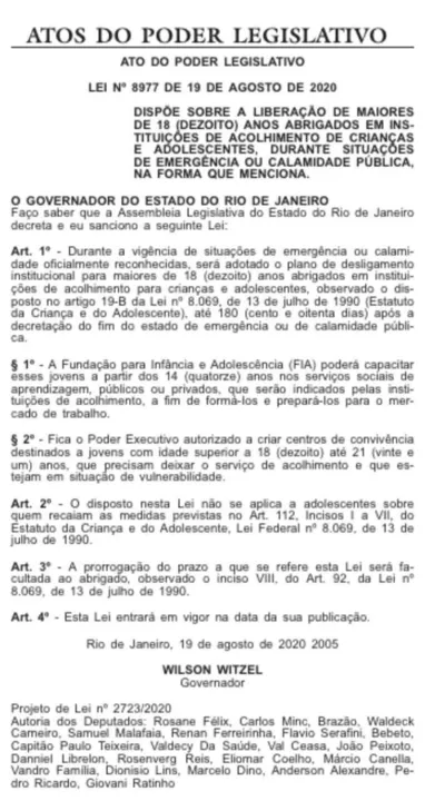  A Lei 8897/2020, proposta pela deputada estadual Rosane Felix (PSD), foi sancionada pelo governador Wilson Witzel (PSC) 